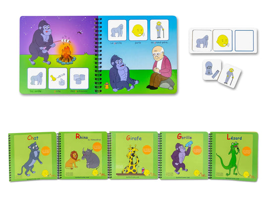 Livres en carton résistant, accompagnés de 24 pictogrammes magnétiques et d’un livret pour ranger les pièces, jeu en bonus