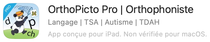 Fiche App Store de l'application OrthoPicto Pro pour orthophonistes : langage, TSA, autisme, TDAH