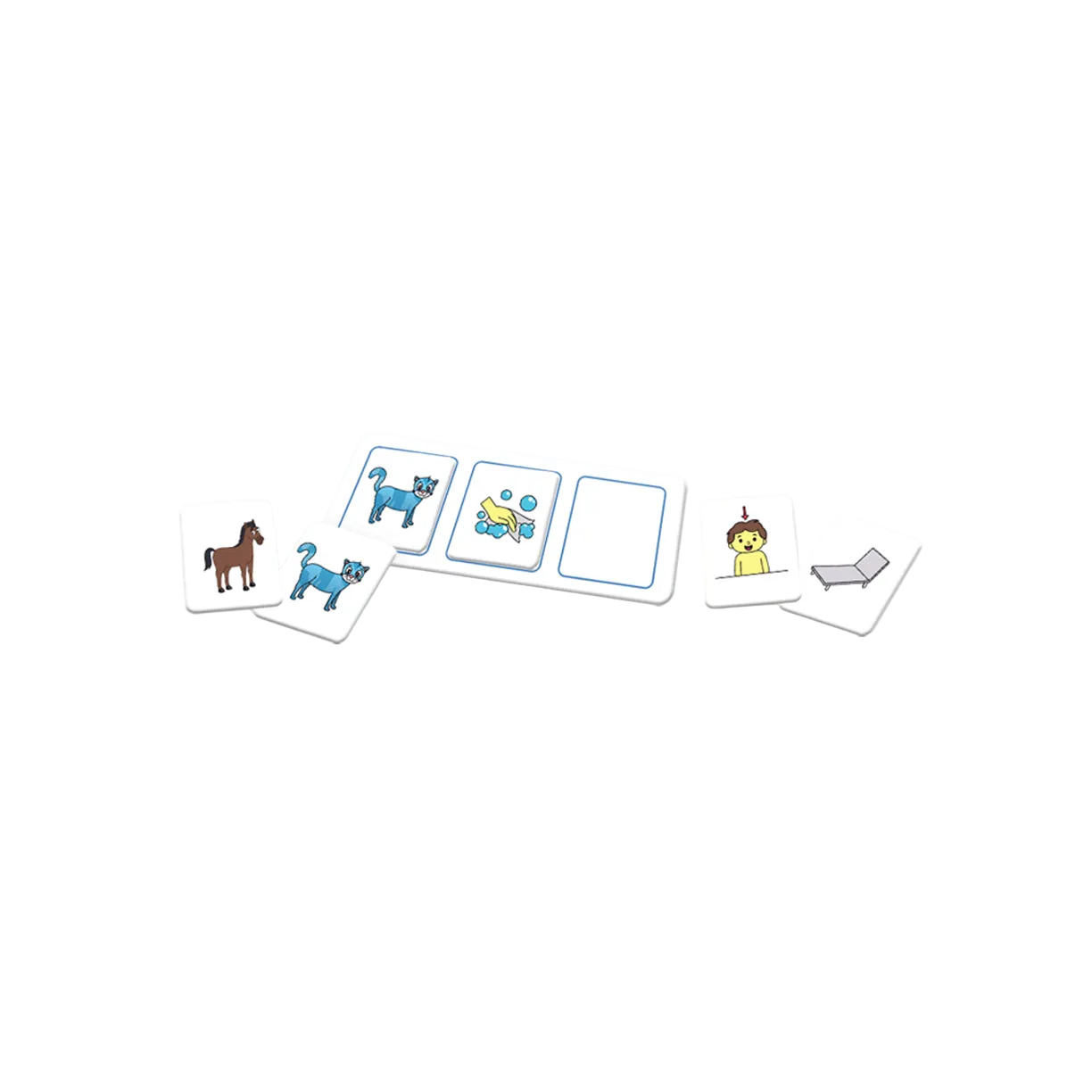 Pièces magnétiques de « Je prononce le son [ch] avec le chat » formant une phrase en pictogrammes