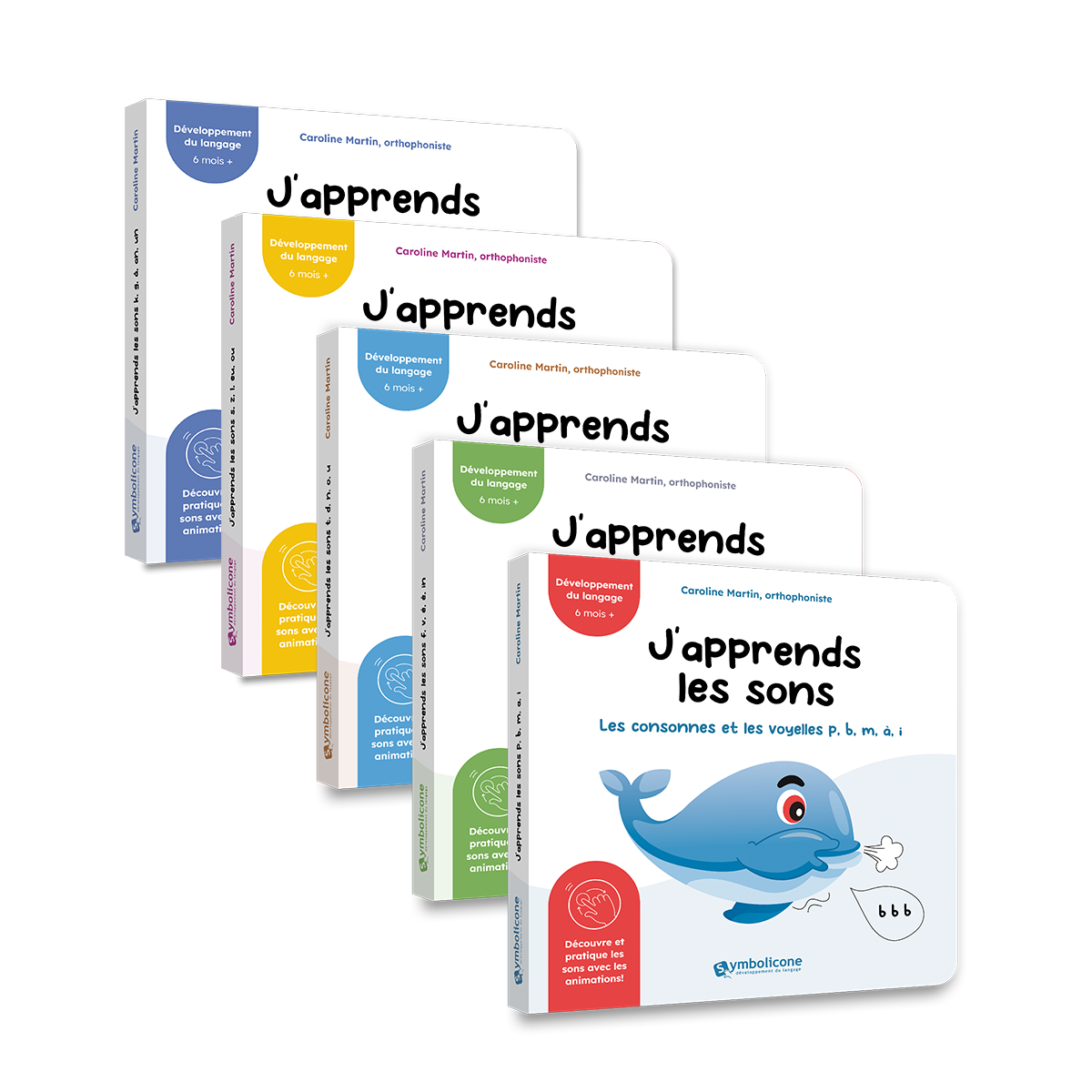 Les 5 livres à mécanismes « J’apprends les sons », empilés