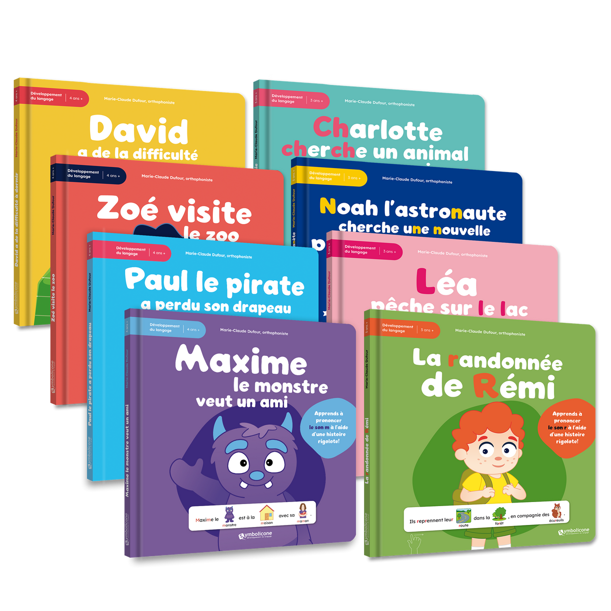 Les 8 livres à trous du coffret Pro : David, Zoé, Paul, Maxime, Léa, Rémi, Noah et Charlotte