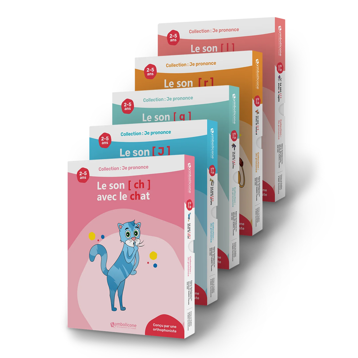 Les 5 livres magnétiques du coffret prononciation nº 2, empilés