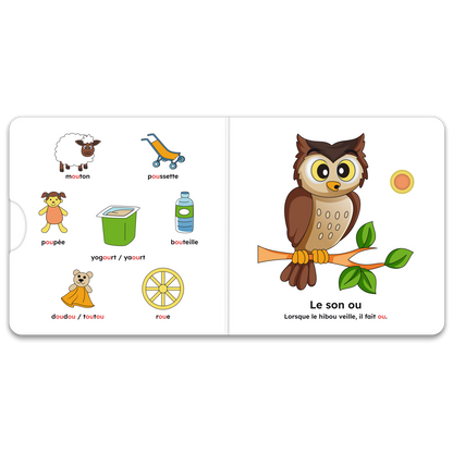 Pages intérieures de « J’apprends les sons (s, z, i, eu, ou) » : mécanismes interactifs et pictogrammes