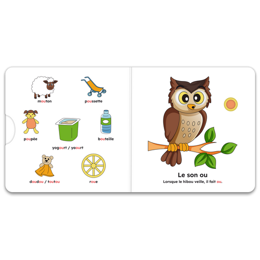 Inside pages of « J’apprends les sons (s, z, i, eu, ou) »: interactive mechanisms and pictograms