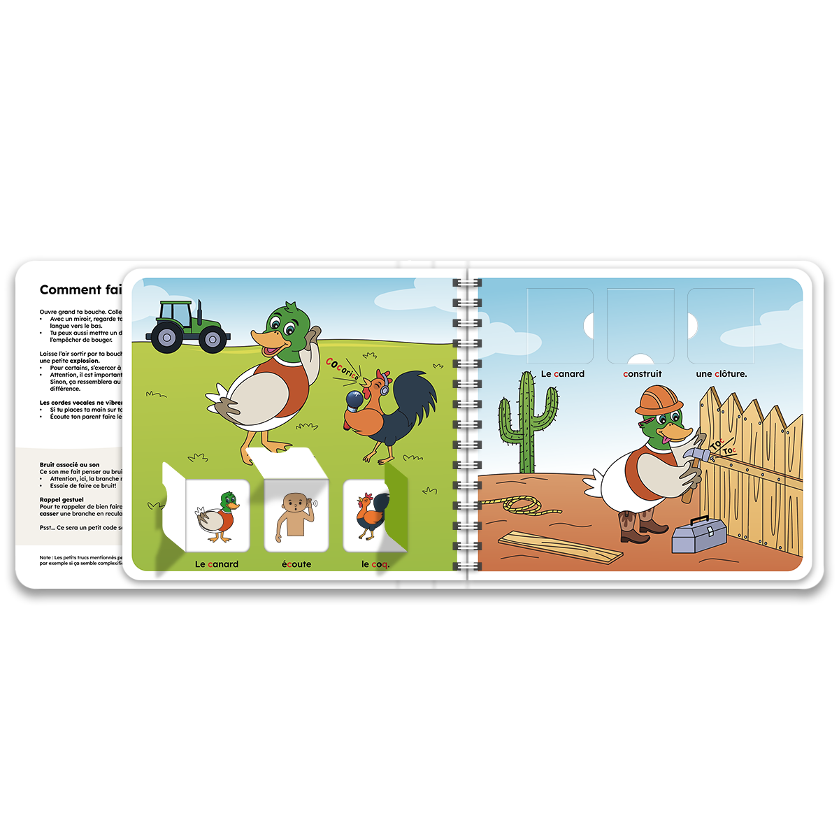 Pages intérieures du livre à rabats avec le canard, inclus dans le coffret