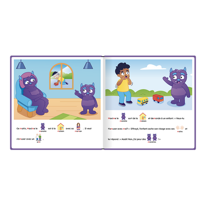 Pages intérieures du livre « Maxime le monstre veut un ami », inclus dans le coffret